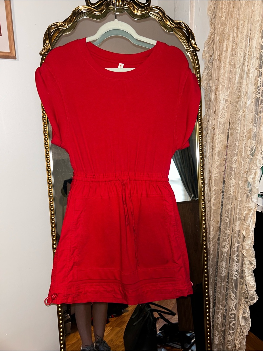 Daily Practice Anthropologie Red Drawstring Waist Mini Dress
